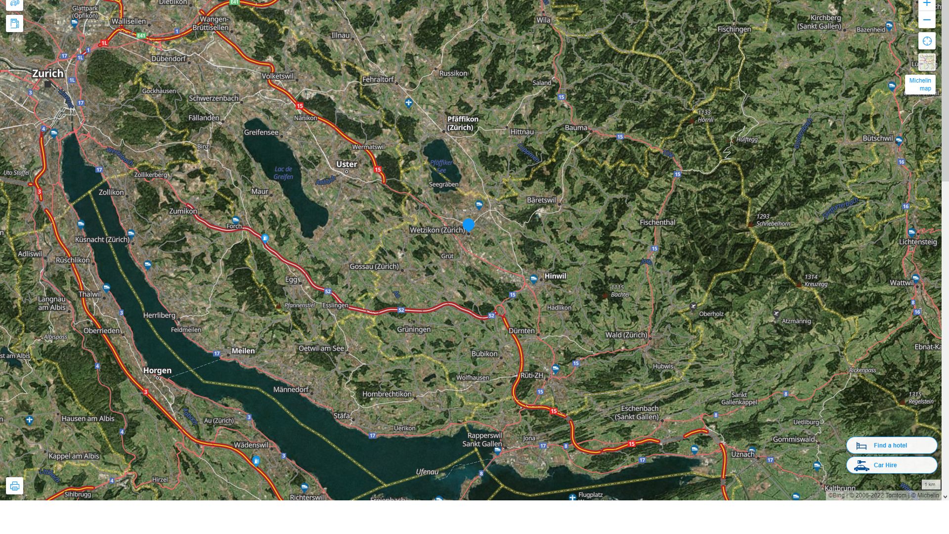 Wetzikon Highway and Road Map with Satellite View